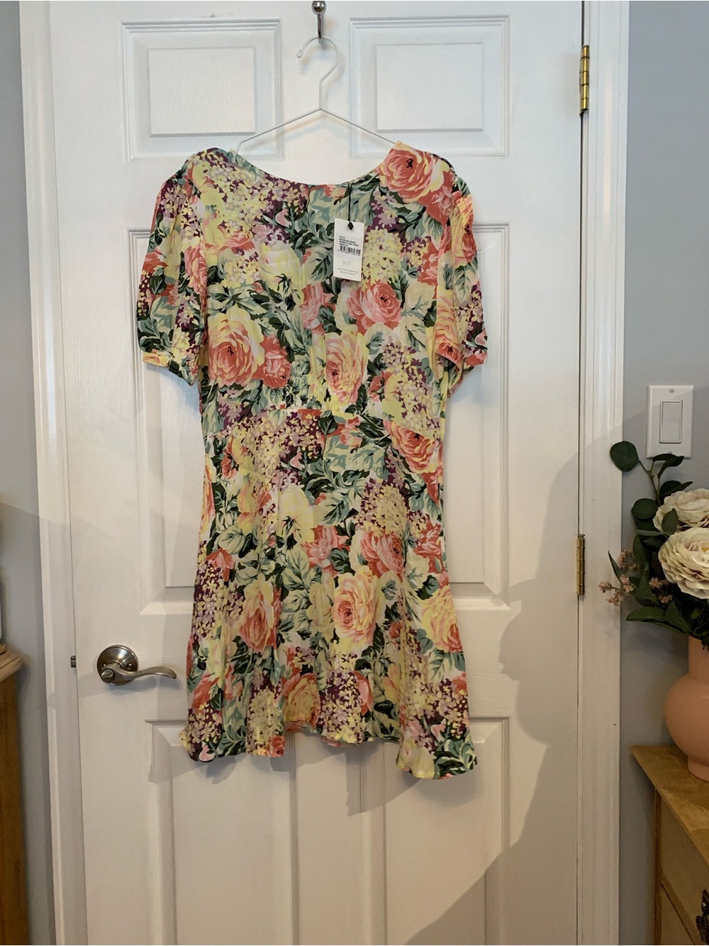 Faithfull The Brand Floral Short Sleeve Mini Dress in Pastel Floral